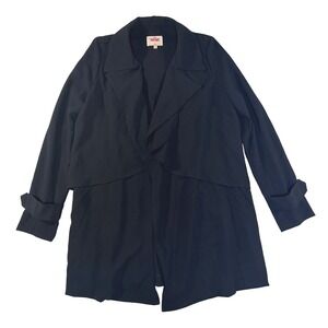 Vtg ORION RN LONDON Black Waterfall Drape Front Open Cardigan Jacket Women's L